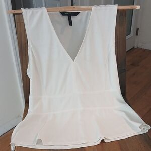 BCBGMaxAzria White Asymmetrical Peplum Top